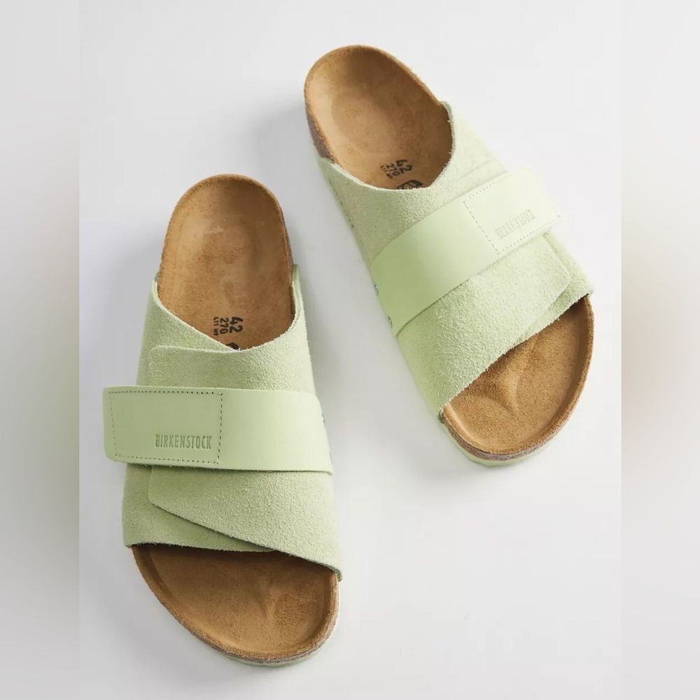 Birkenstock Kyoto Suede Embossed Corduroy Slide Sandal Faded Lime EU 40/US 9